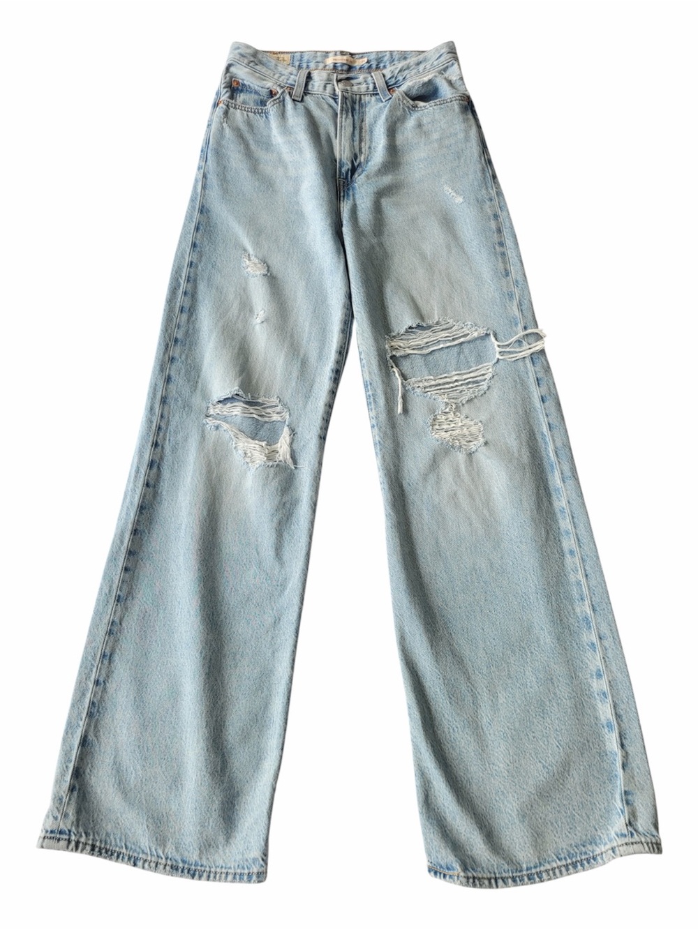 Levi's premium denim Light Blue Distressed Ribcage Wide-Leg Jeans size 25
